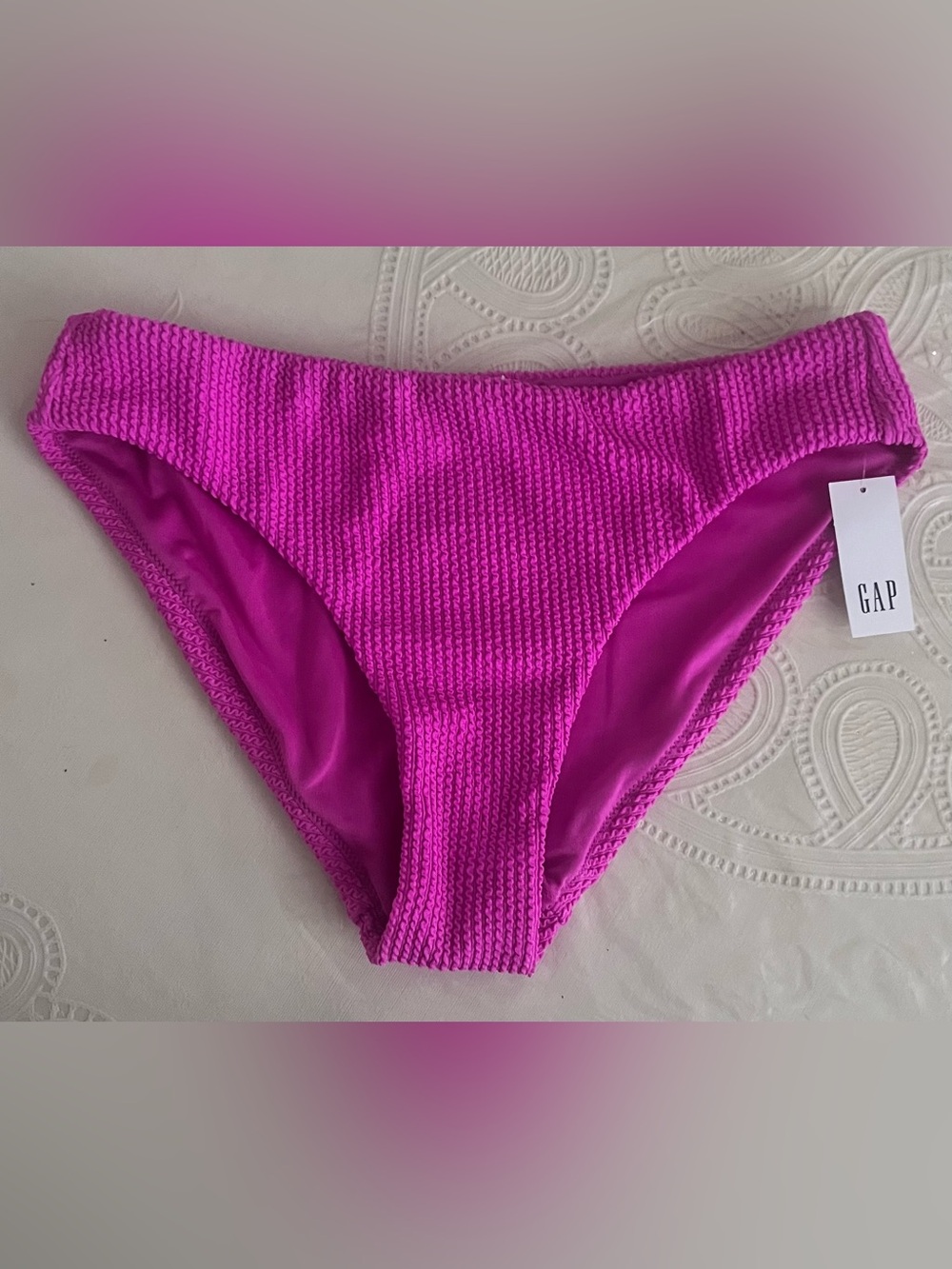 GAP Women’s Textured Bikini Bottom Fuchsia Pink Crinkle Textured NEW